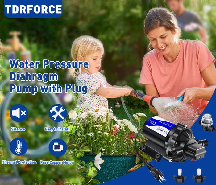 Image of 110V Fresh Water Circulating Pump 4GPM Pressure Increase Booster Pump 45 PSI Transfer Pump Self Priming on Demand Water Pump Diaphragm Pump Washdown Pump Inline Water Pump for Garden Hose