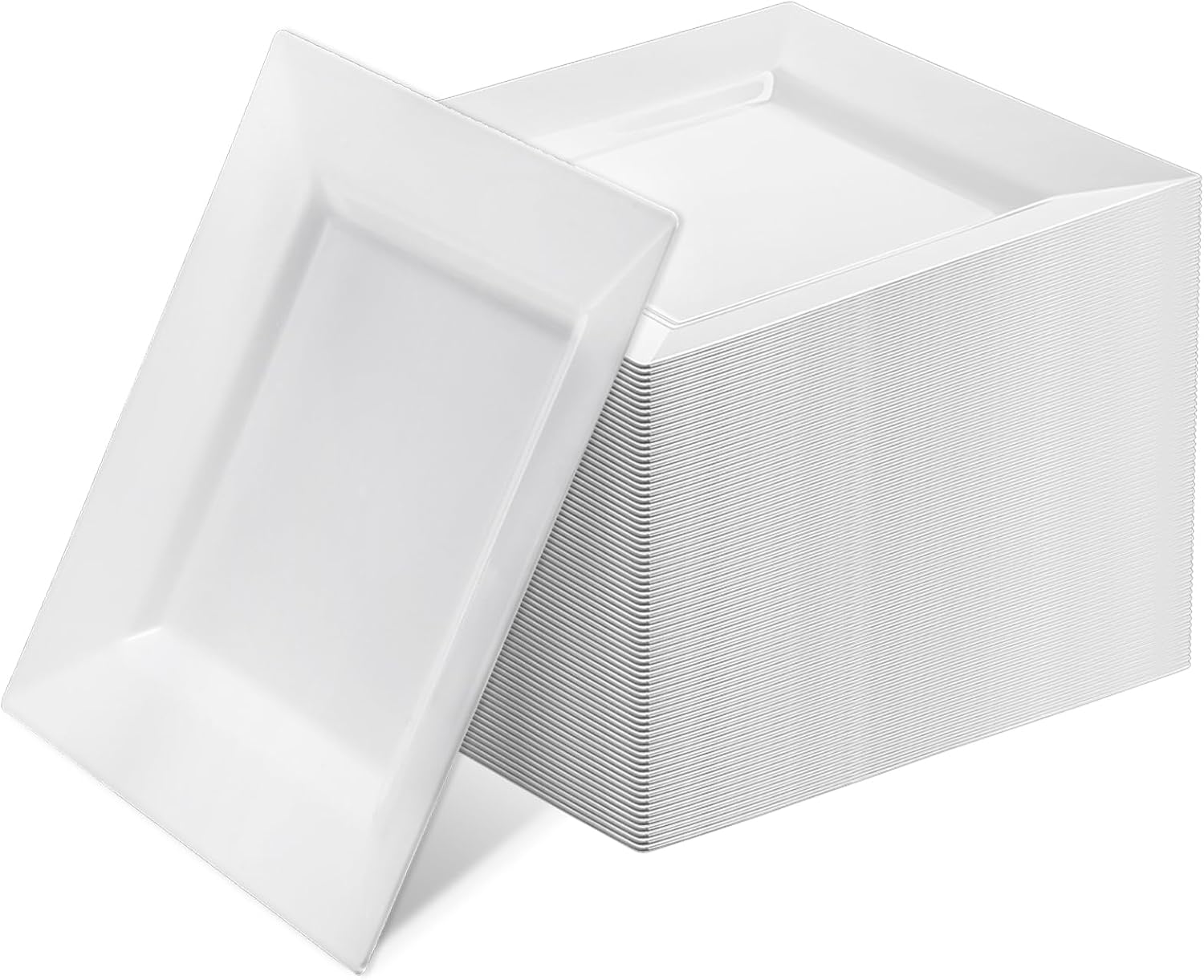 Xthrotsenk White Square Plastic Plates 100 Packs Disposable Dessert Plates 6.5" Cake Appetizer Salad Reusable Heavy Duty Plate for Wedding Party