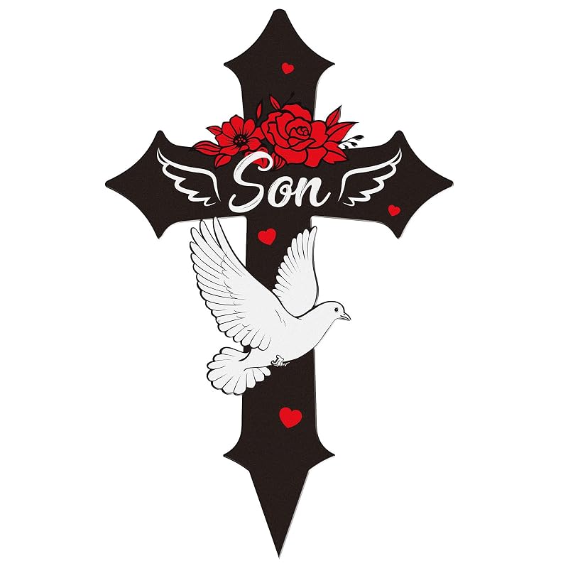 Cruz memorial para jardim em metal Rngmsi com impressão frente e verso para homenagem à perda de filho, 30,48 x 19,81 cm, 1 unidade