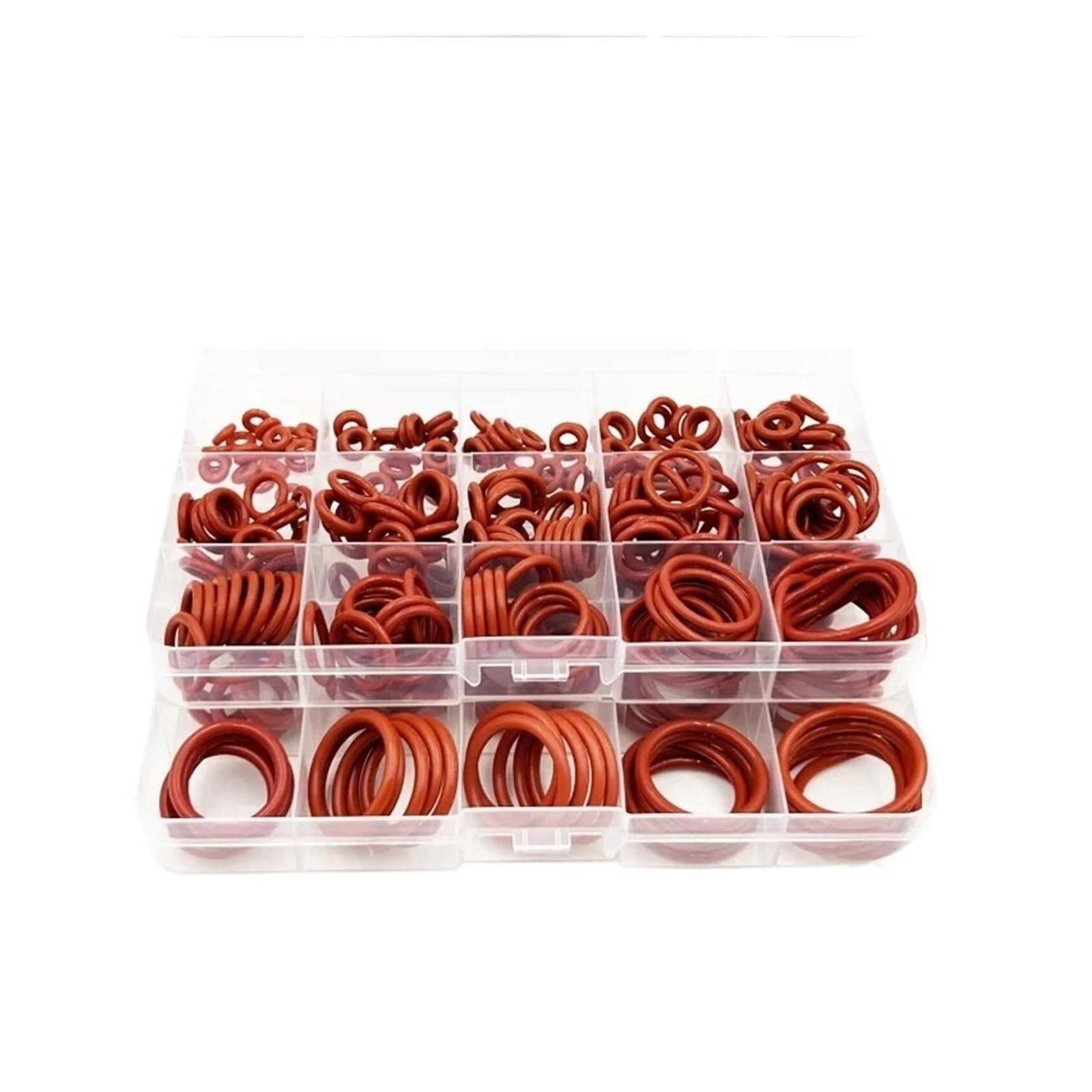 Juntas tóricas de silicona roja 250-100 piezas Juntas tóricas de silicona roja VMQ Juntas tóricas de sellado Arandela de silicona Juego de surtido de juntas tóricas de goma(Red225pcs mixed(1set)