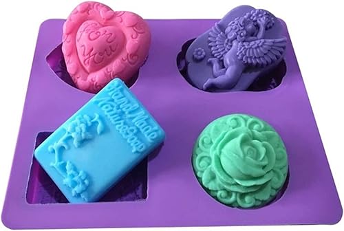 Molde de jabón de silicona de 4 agujeros para bebé de ángel de hadas fondant de chocolate, caramelo de chocolate, herramientas para hornear, molde