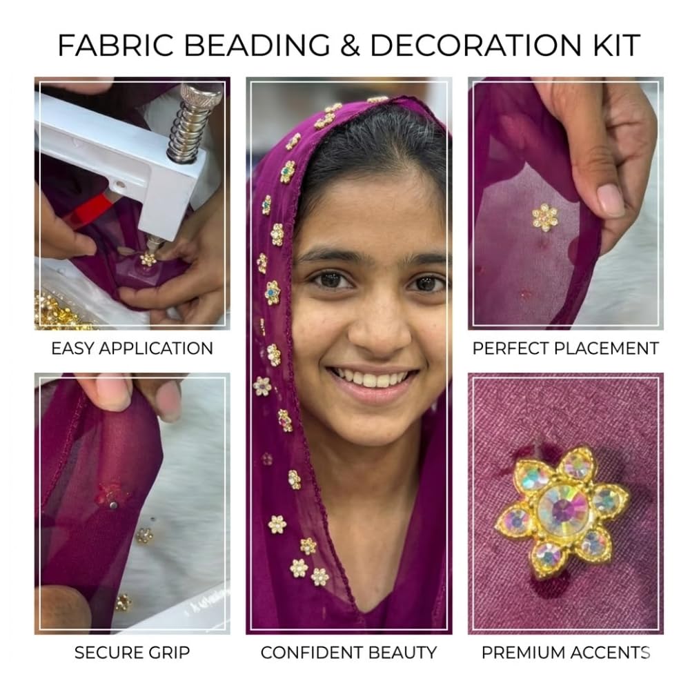 Cartell Pearl Setting Machine Kit with 10 Color Pearl Beads,Star Studs & Revied | Manual Fabric Press Tool for Saree, Dress, Embroidery & Craft Work | Hand Press Pearl Fixing Tool with Accessories 4