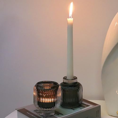 Miniatura 4 de WOHO Portavelas votivas grises para centro de mesa, juego de 2, portavelas votivas de vidrio para decoración del hogar, portavelas de vela a granel