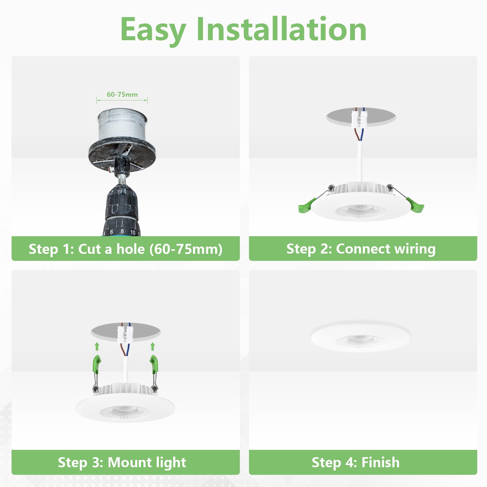 KYOTECH Reflektor LED 230 V z możliwością ściemniania 60–75 mm, reflektor LED 7 W 770 lm, bardzo płaski, reflektor sufitowy 2700 K/4000K/6000K, oświetlenie wpuszczane IP65 do łazienki Balkon do salonu