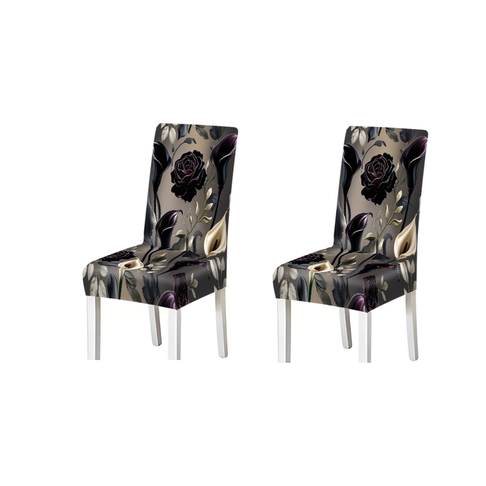 KXUAUV Gothic Black Rose Calla Lily Floral Print Stretch Dining Chair Covers, For Home Kitchen Dining Room Party, 2/4/6 PCS Seat Protectors for Restaurant Hotel Party(2PCS Chair cover)