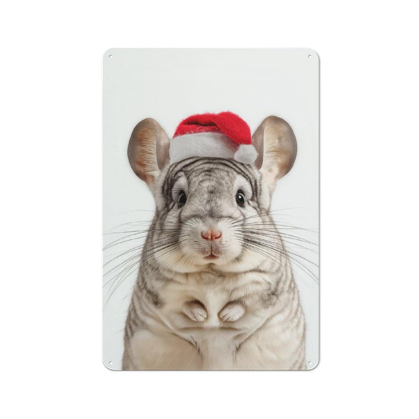 Junmoney Chinchilla Wearing A Santa Hat Retro-Style Metal Plaque 30X20cm For Garage Or Workshop, For Garage, Workshop And Man Cave Decoration