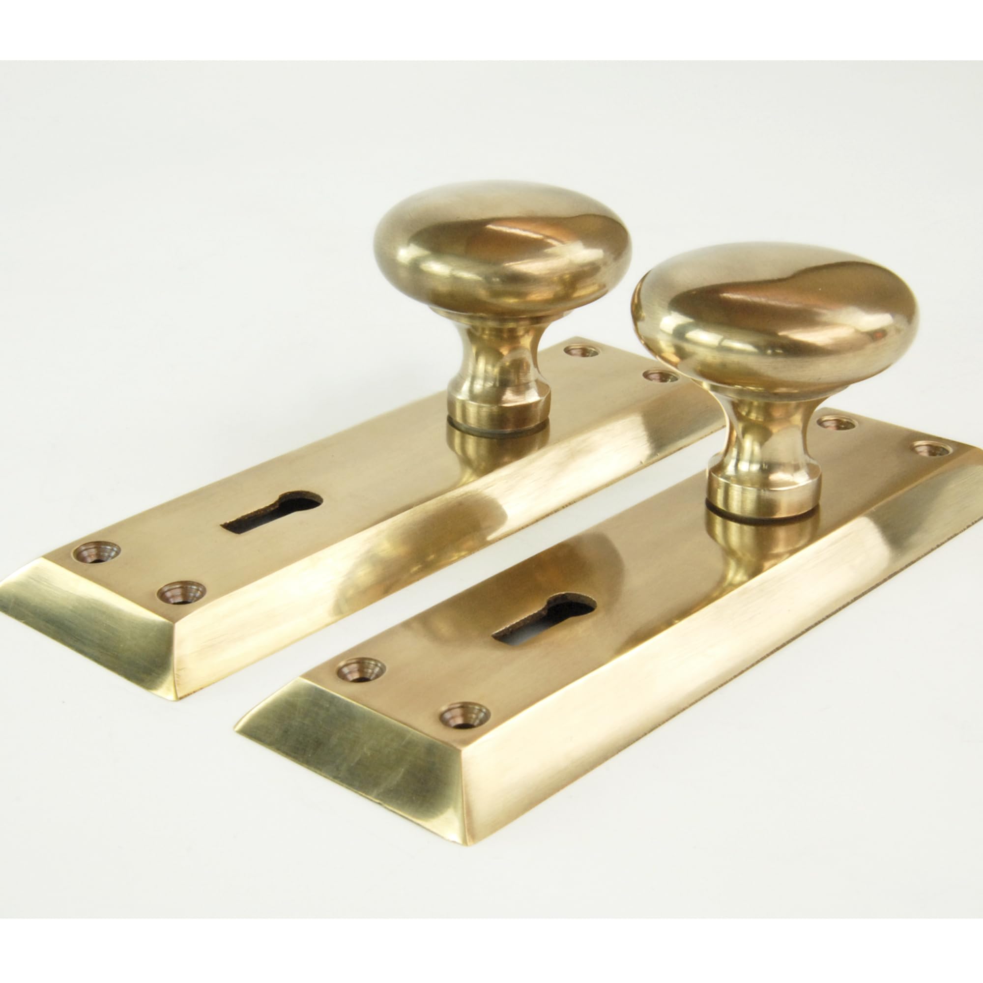 Underground Parts Aged Unlacquered Solid Brass Newport Round Door Knobs Handles On Long Lock Backplate