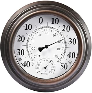 Antique Weather Meter - 20CM Temperature Humidity Gauge, Indoor Outdoor Hygrometer Tool | Rustic Iron Shell Analog Thermom...