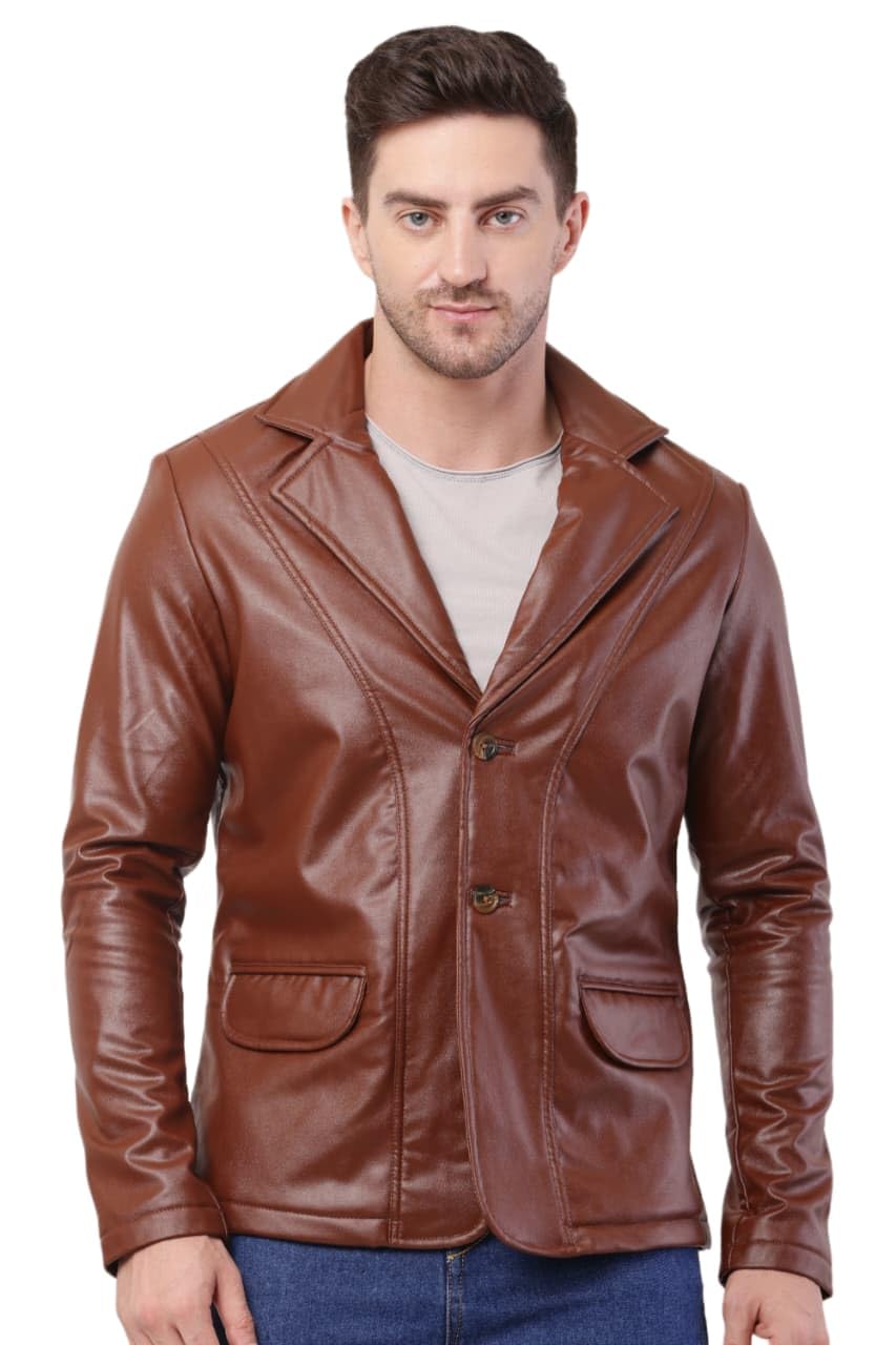 Wolver Men's PU Leather Blazer, Casual Party, 2-Button-picture-43