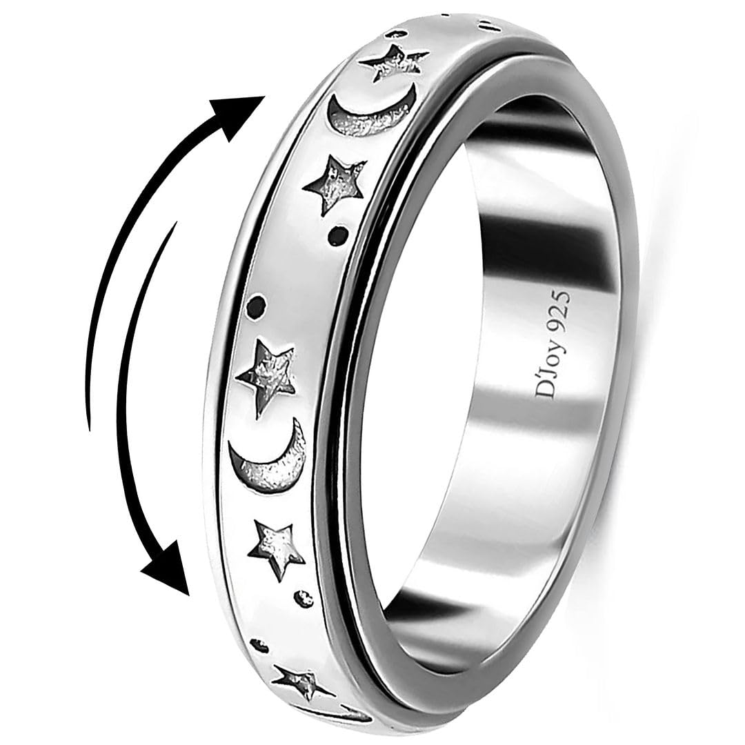 Shop LC 925 Sterling Silver Fidget Ring Women - Moon Star Spinner Anxiety Rings for Women Men Platinum Plated - Stress Relief Statement Promise Her Jewelry Anniversary Engagement Gifts