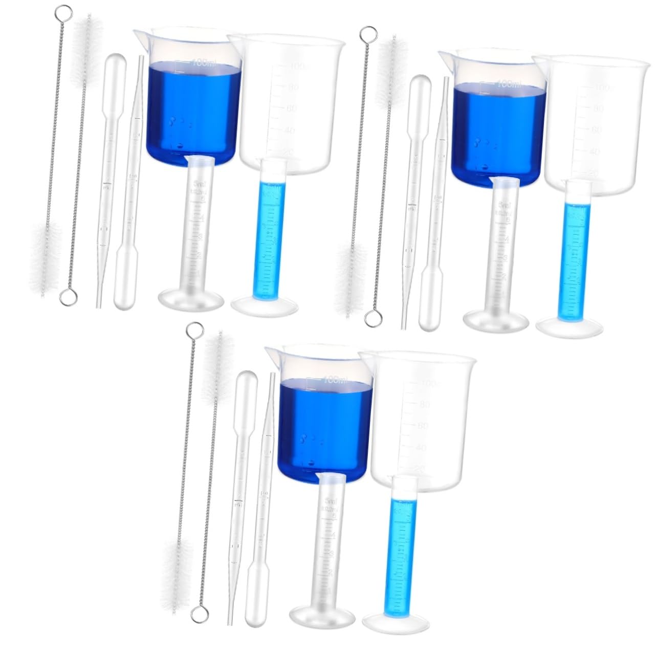 3 Set Set Di Becher Di Cilindri Di Misurazione in Plastica Misurini Bicchieri e Provette Bacher Del Tubo Di Prova Di Pallone Miscelazione Cilindro Graduato Boccette Riutilizzabile