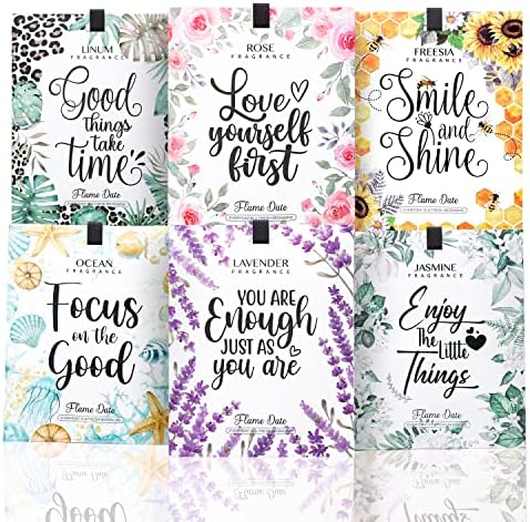 Flame Date 6 Packs Inspirational Scented Sachets for Drawer and Closet Air Freshener Deodorizer Odor Eliminator Motivational Gifts for Mother,Women Friends, Employee, Coworkers,Sister, Teachers