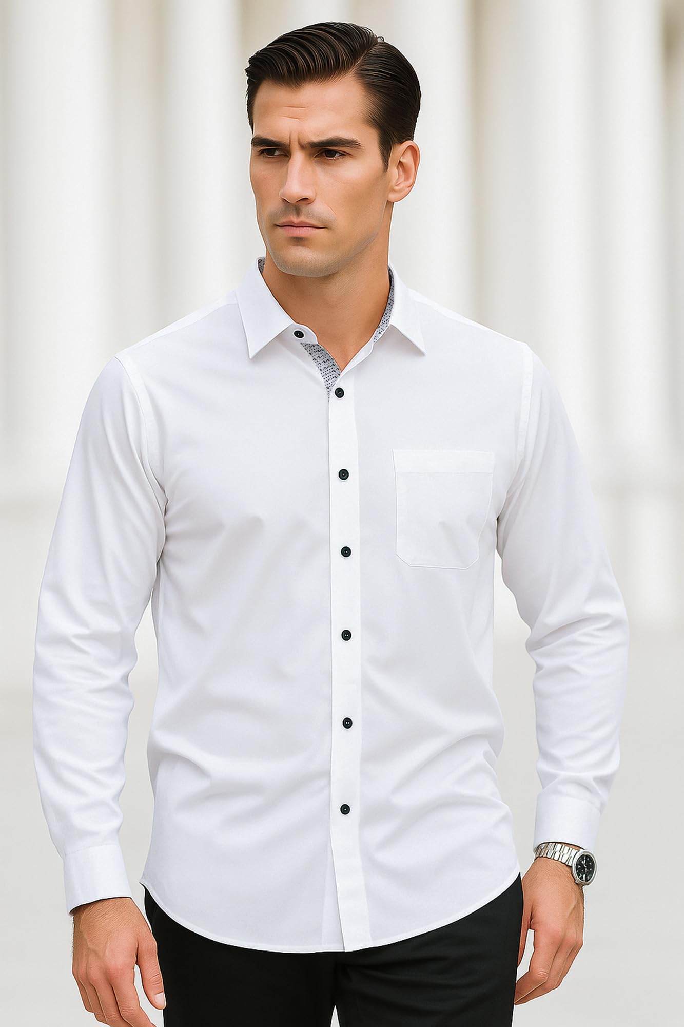 Chemise Homme Manches Longues Ensemble Été Chemise Masculine Vetement Traditionnelle Chemisette Slim Fit Affaires Casual Chemise Thee Shirts Urban Classic Chemises boutonnée Blanche Noir Bleu