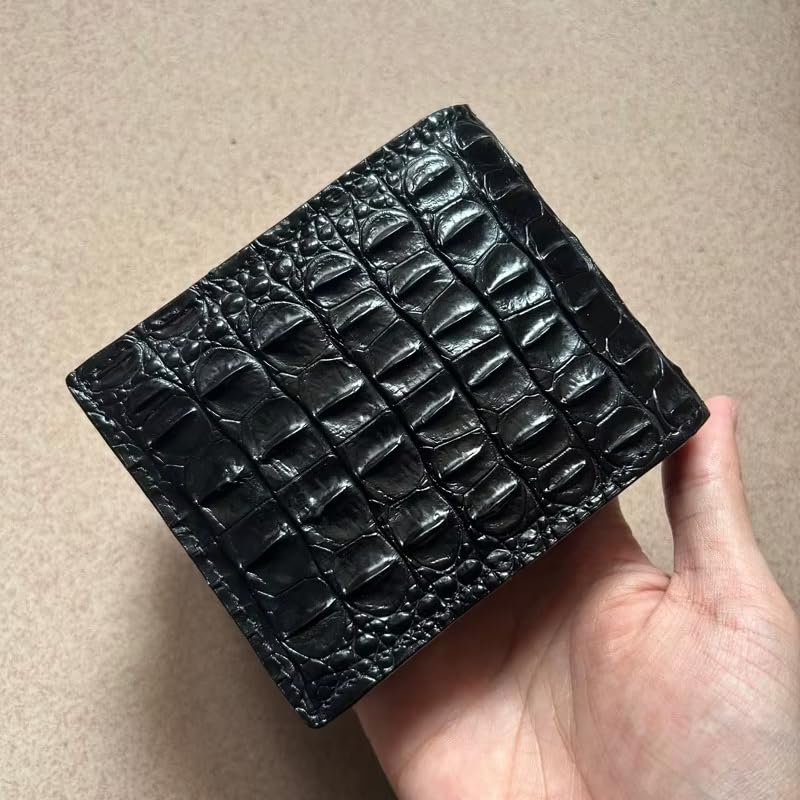 Cartera corta de piel de cocodrilo exótica auténtica para hombre, piel de cocodrilo auténtica, pequeña, clásica, plegable