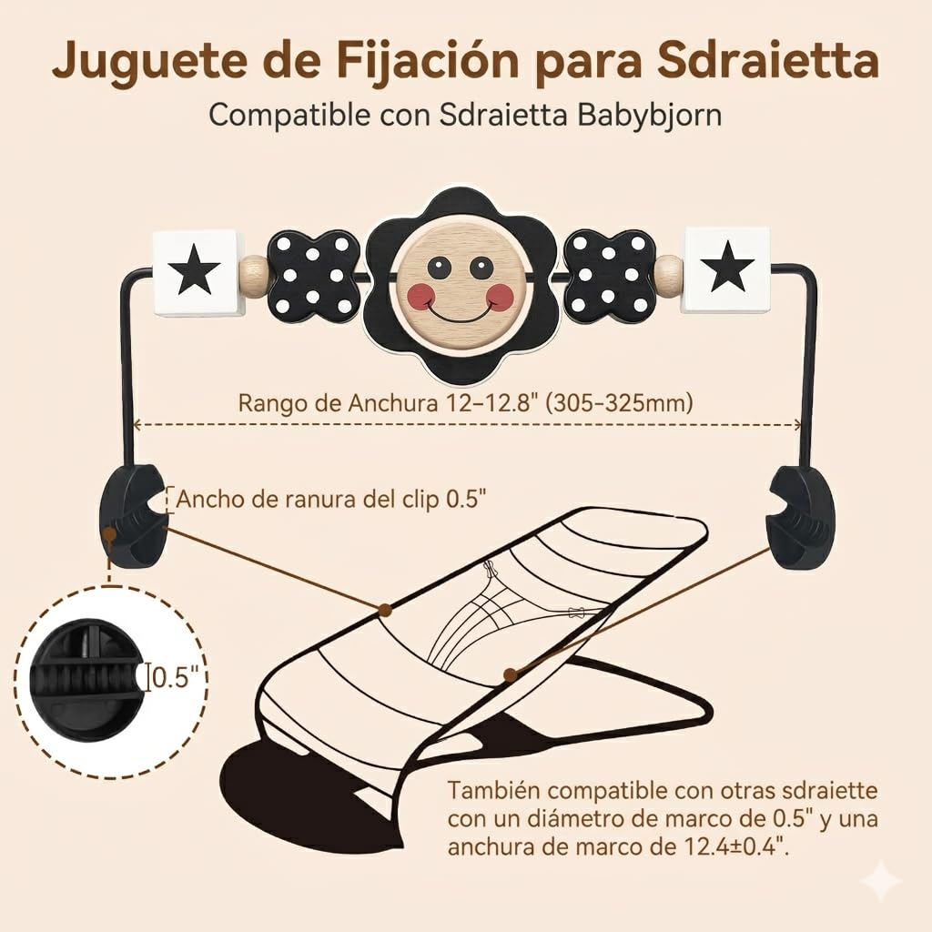 Baby Bouncer Toy Bar, Bouncer Toy Bar, fácil de fijar y quitar, materiales aptos para niños, ideal para bebés, juguetes para bebés en blanco y negro (sonrisa)