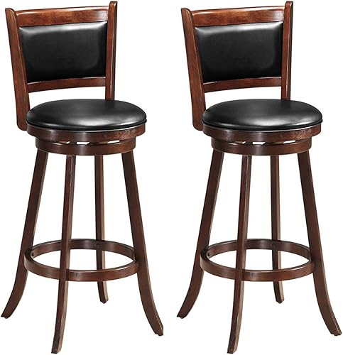 ERGOMASTER Juego de 2 taburetes de bar de 29 pulgadas de altura para isla de cocina, madera de caucho, taburetes de bar giratorios con respaldo para