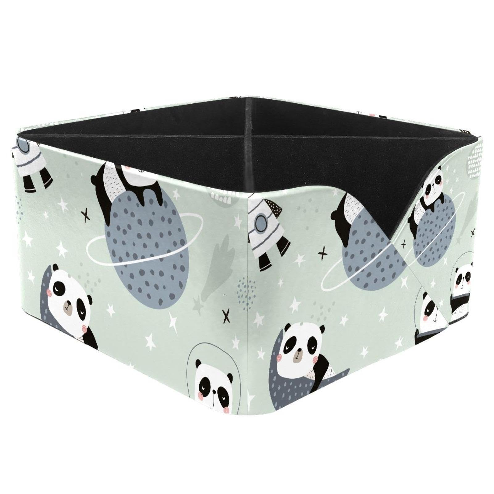 KengjuTesu Slepping Pandas on Moons and Starry Sky Pattern Desktop Organizer Pen Holder, Rectangular Pencil Cup for Office, Study and Makeup Stations