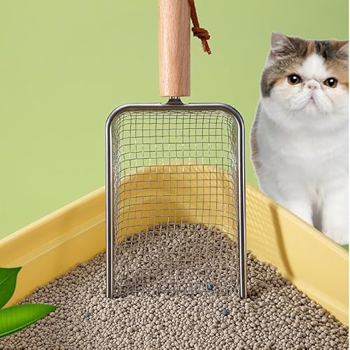 Pá Peneira Higiênica em Aço Inox para Areia de Gatos, com Cabo Ergonômico