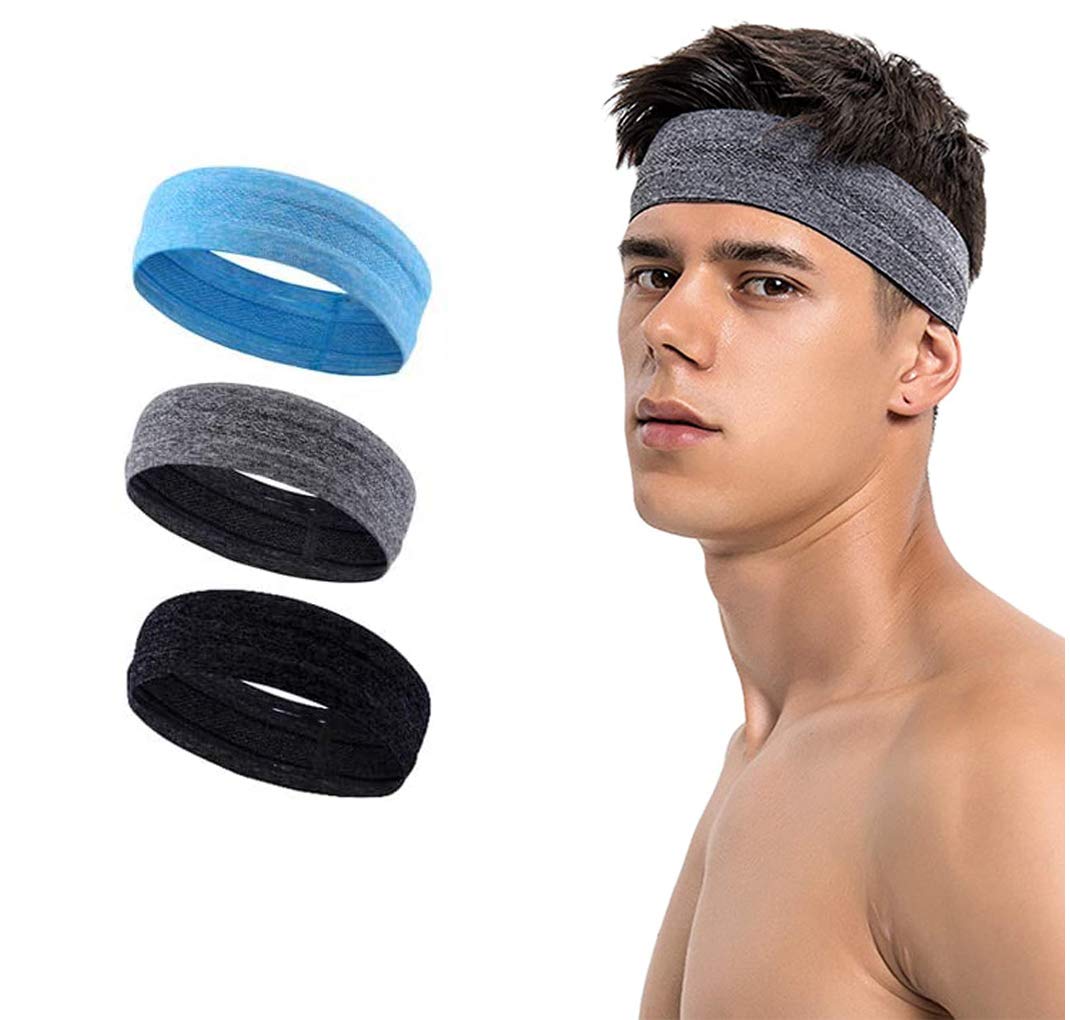 Baeskii 3 Pack Workout Headbands for Women and Men - Highly Absorbent Non-Slip Sweatbands - Super Soft Stretchy Headband, Sweat Wicking Head Band for Sports, Yoga