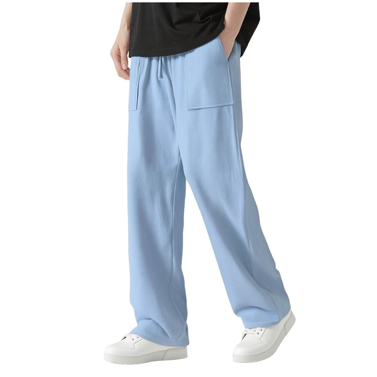 Linen Pants for Men Casual Loose Summer Beach Pants Straight Leg Casual Joggers Drawstring Trouser with Pockets