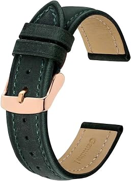 INEOUT Crazy Horse Leather Watch Strap 18mm 20mm 21mm 22mm 24mm Replacement Belt Rose Gold Buckle Band for Men WatchbandsGreen,24mm