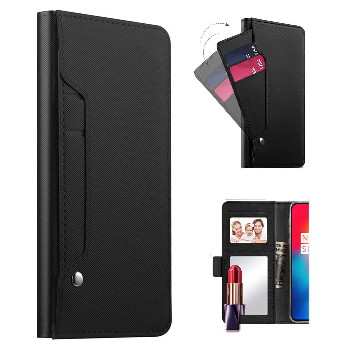 P30 Pro Case Compatible with Huawei P30 Pro Cases Wallet Flip Hawei P30pro Phone Folio Mirror Cover [Credit Card Holder ID Slot] Huwei P 30pro Protective Skin P 30 Pocket Bumper with Kickstand-Black