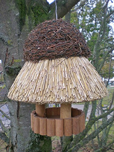 Vogelvilla Breslau, Vogelhaus, Futterhaus, Reetdach zum Aufhängen, Kiefer - 5