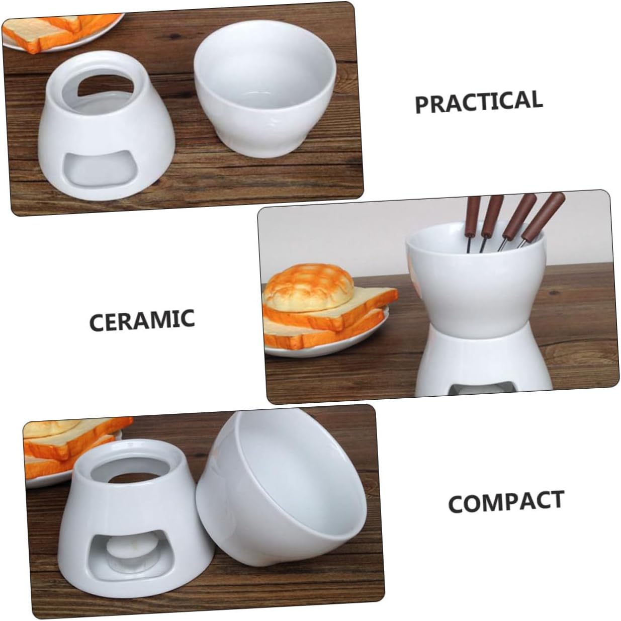 Cabilock Mini Cheese Fondue Pot Lightweight Ceramic Melting Pot Home Use Easy to Clean Forks