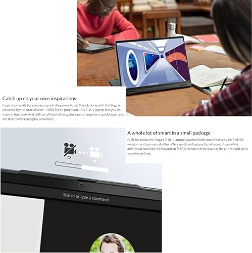 Miniatura 3 de Lenovo Yoga 6 2 en 1 portátil convertible con pantalla táctil, 13.3 pulgadas WUXGA (1920 x 1200), 8 GB de RAM, 256 GB SSD, AMD Ryzen 5 7530U (hasta