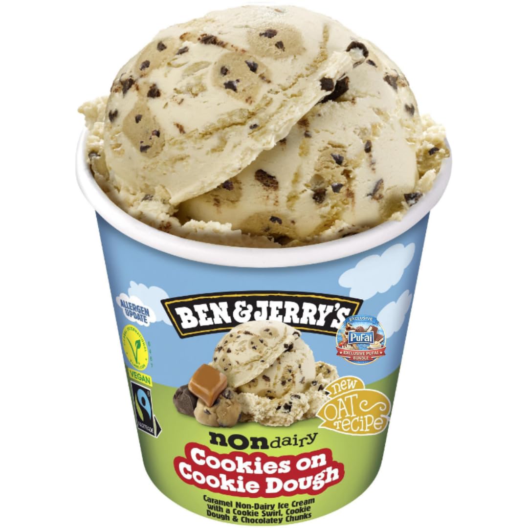 PUFAI Bundle – Ben & Jerry's Cookies Eiscreme Vegan 465 ml x 4er | Pflanzliches Dessert | Keksstücke | Cremige Textur | Tiefkühlprodukt für Snack & Servieren