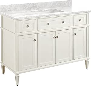 Signature Hardware 464805 Elmdale 48" Free Standing Single Vanity Cabinet Set with Mahogany Cabinet, Vanity Top and Rectangular Undermount Sink - Single Faucet Hole - White/Carrara Marble
