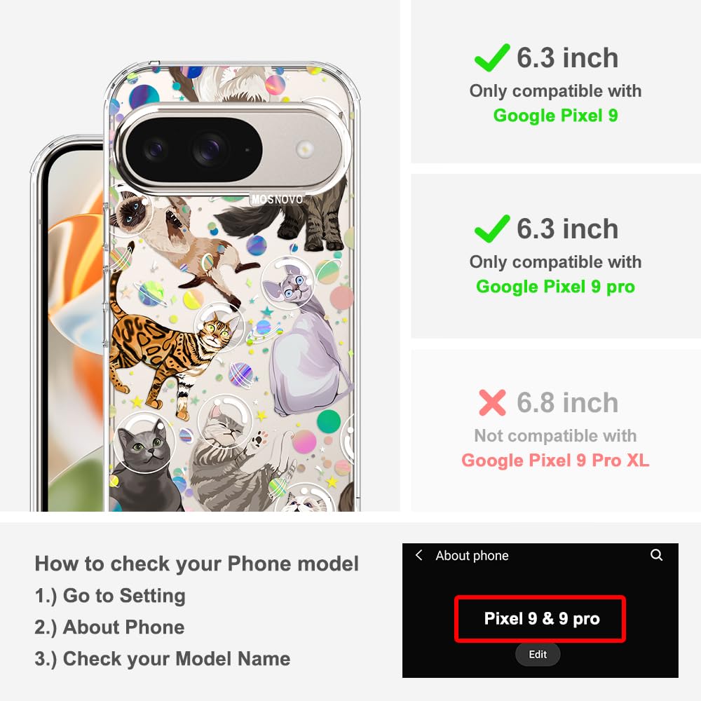 MOSNOVO Case for Google Pixel 10 & Pixel 10 Pro, [Buffertech 6.6ft Military-Grade Drop Protection] [Anti Peel Off Tech] Clear TPU Bumper Phone Case Cover Design - Cute Cherry — view 490