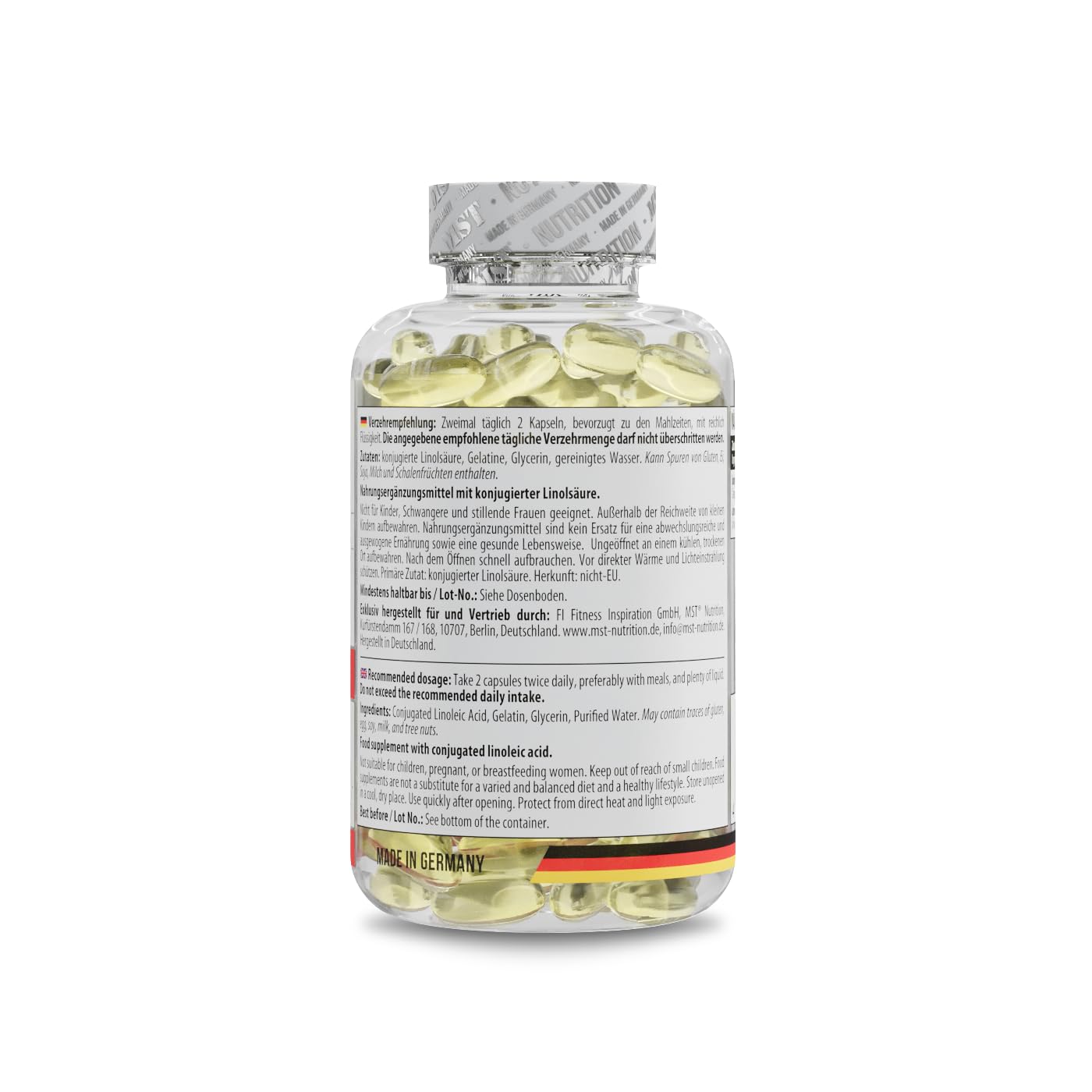 MST® CLA 4000 – 184 Softgels – konjugierte Linolsäure (CLA) aus Safloröl – 4000 mg pro Tagesportion (4 Softgels) – neutral, leicht zu schlucken