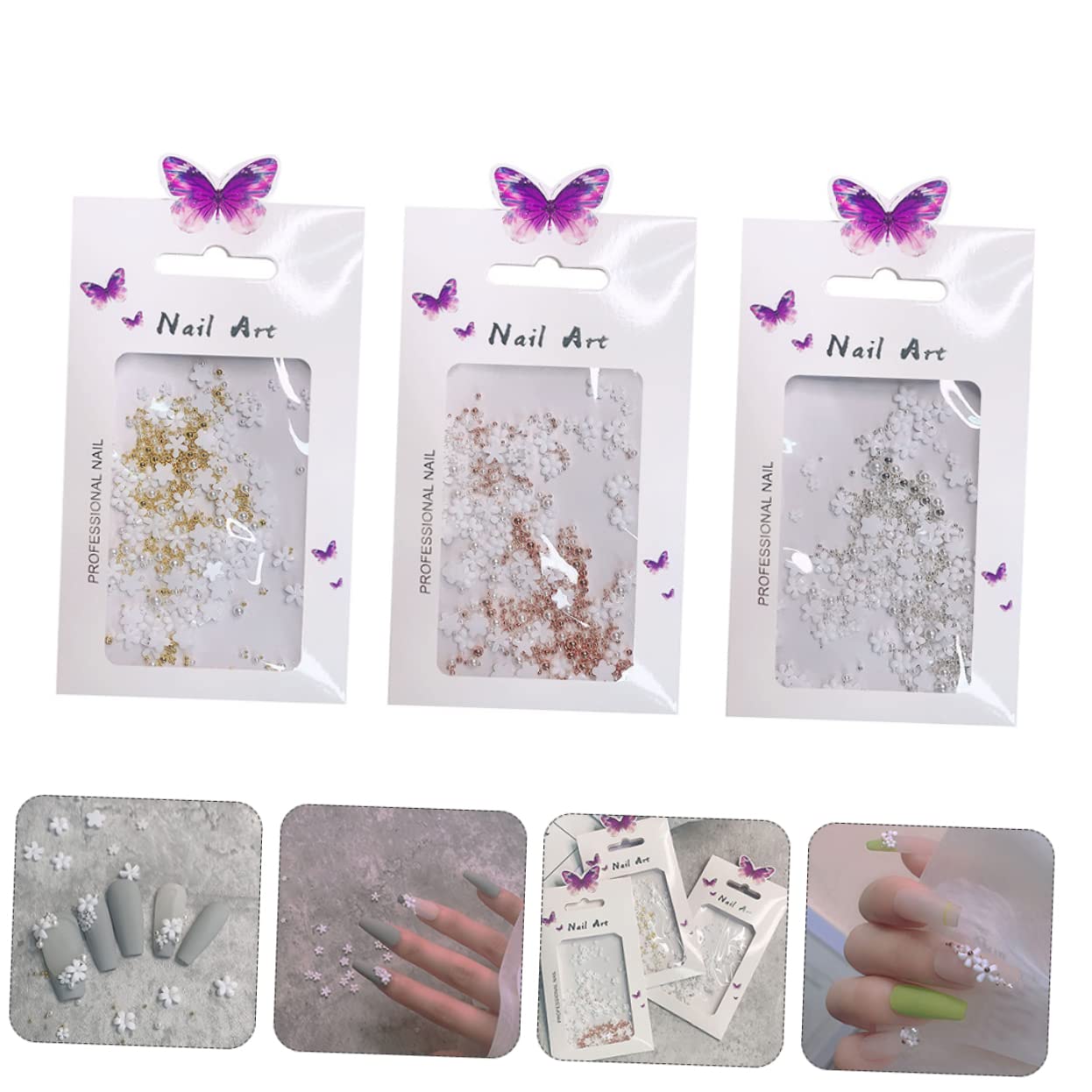 3 Pezzi Unghie con Fiori Accessori per Nail Art Fatti Mano Decorazioni per Manicure Uniche