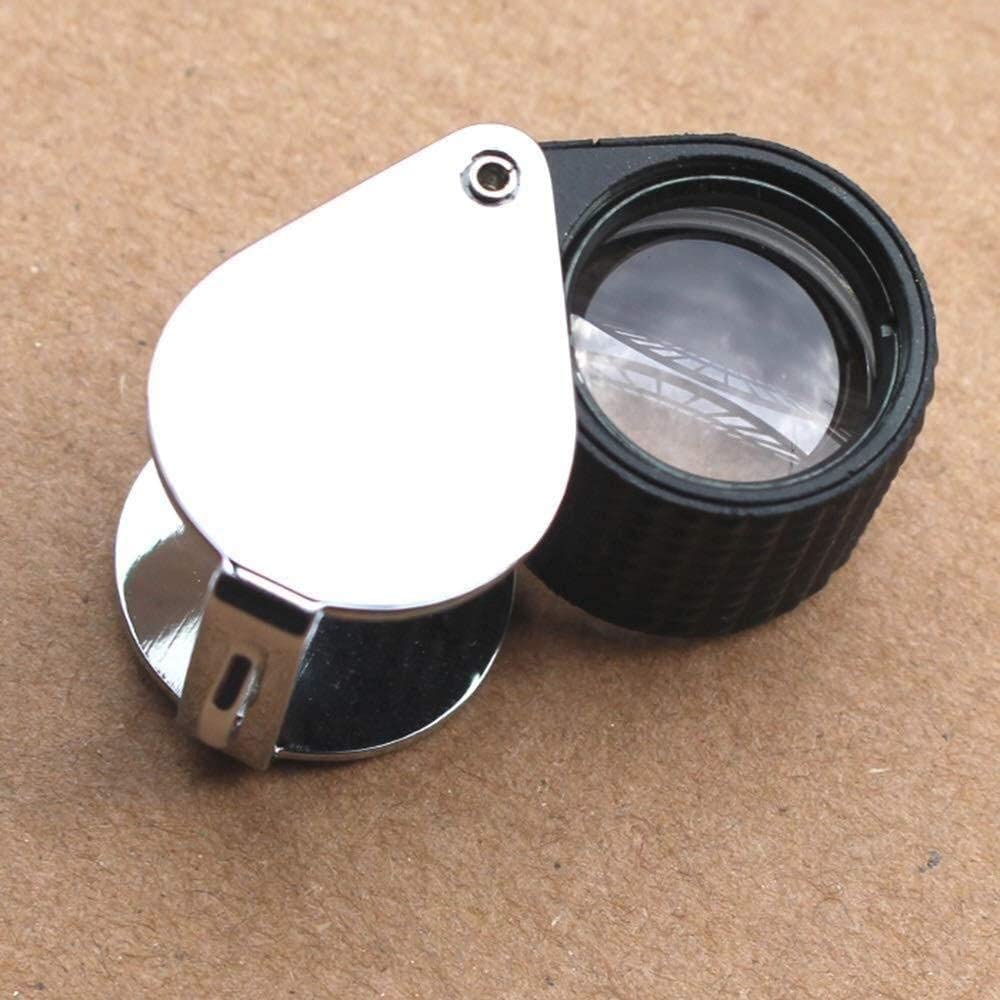 Lupa de Pantalla Lupa 10 Veces Full Metal Jewelry Lupa Plegable Tres Lentes pegadas con Funda Antideslizante Mini Lupa de Mano con luz LED Doble Comodidad