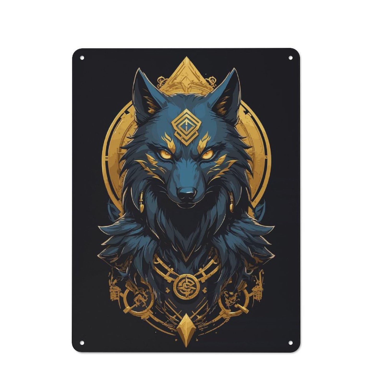 Junmoney Style-6 Golden Wolf Abstract Art Industrial Metal Sign 40X30cm, Modern Retro Loft Wall Plaque For Modern Home, Workshop, Office Or Cafe