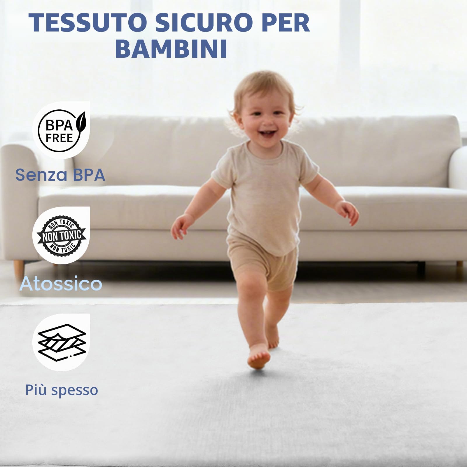 Tappeto cameretta bambini 200x150x3cm, tappeto gioco neonato gattonamento morbido per bambini, tappeti camera bambina bambino, tappetino moderno spesso con fondo antiscivolo, soggiorno, regalo neonato