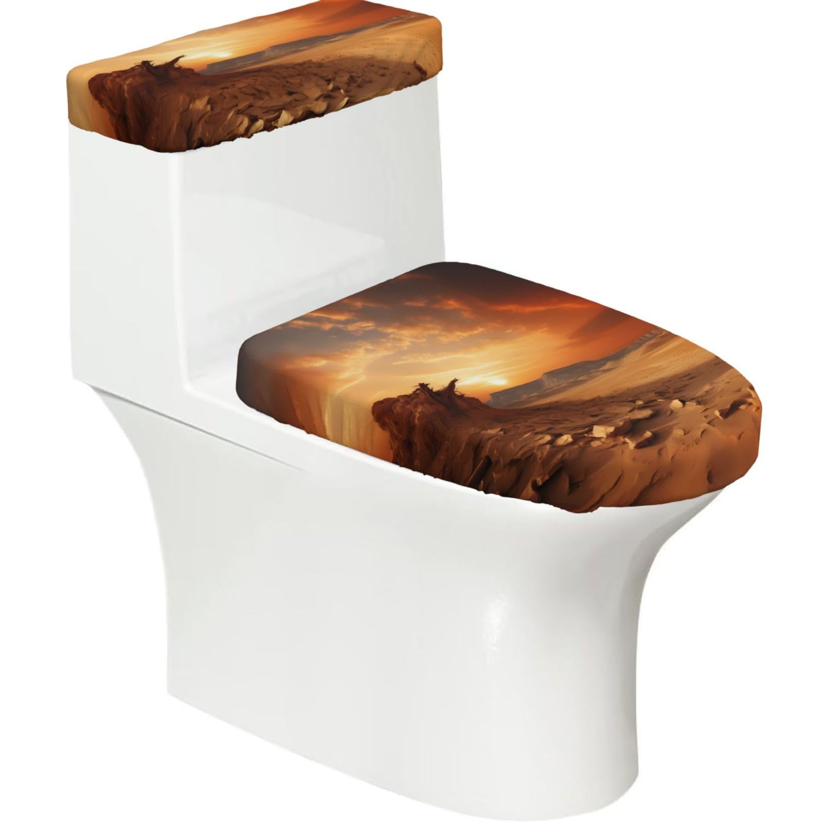 Mrowyc Black Wheat 2-Piece Toilet Seat & Tank Lid Cover Set - Elastic Stretch Design - Universal Fit For U-Shape-O-Shape-Elongated Toilets - Functional Bathroom Decor & Housewarming Gift
