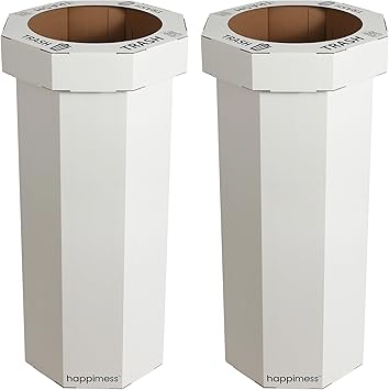 happimess HPM1300F-SET2 Fleur 25-Gallon Traditional Classic Disposable Corrugated Cardboard Event Trash Can and Recycling Bin for Home, Kitchen, Laundry Room, Bathroom, Limestone Beige (Set of 2)