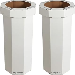 happimess HPM1300F-SET2 Fleur 25-Gallon Traditional Classic Disposable Corrugated Cardboard Event Trash Can and Recycling Bin for Home, Kitchen, Laundry Room, Bathroom, Limestone Beige (Set of 2)