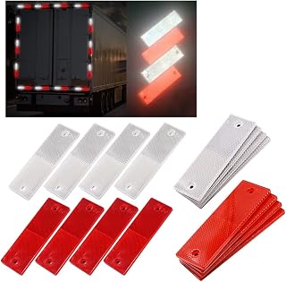 16 PCS Safety Reflective Stickers,Universal Red/White Plastic Rectangular Stick-on/Screw-Holes Car Reflector Sticker,Door Reflectors Warning Plate Adhesive Reflector (8 Red 8 White)