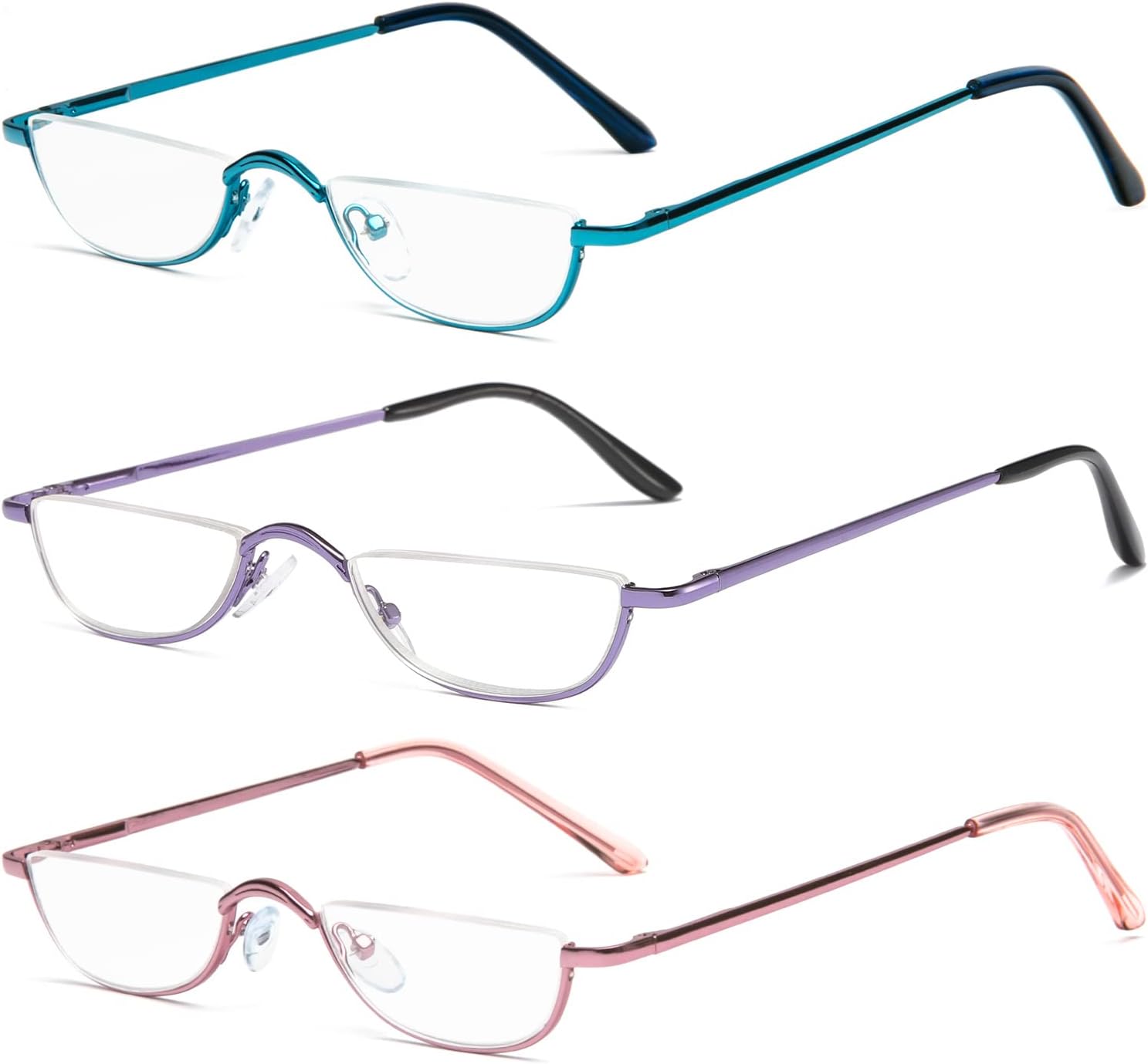 DXYXYO Half Moon Reading Glasses for Women Men Small Semi Frame Metal Spring Hinge Readers - Image 2