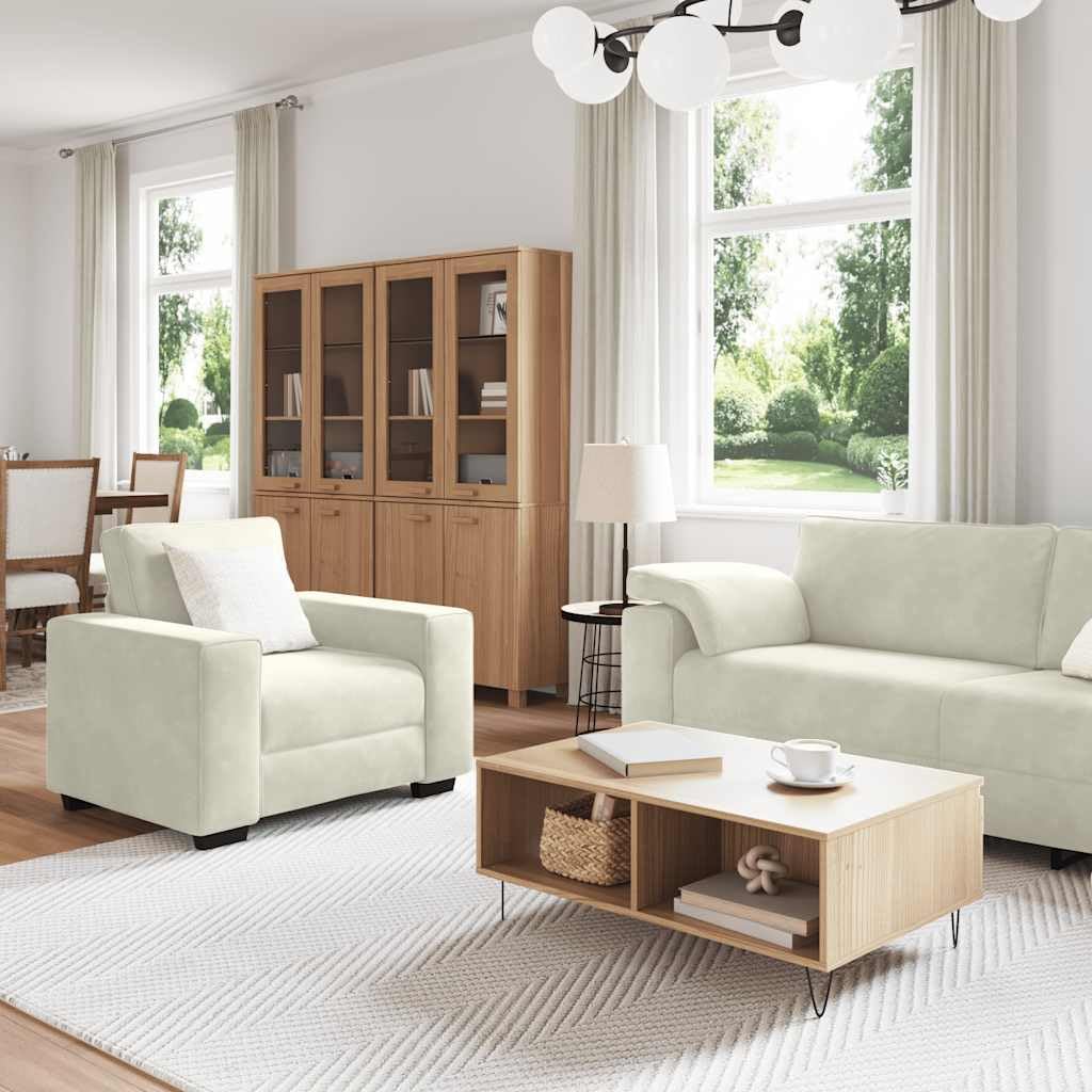 3-częściowy zestaw sof, kremowy aksamit, zestaw do salonu z fotelem, 2-osobowa i 3-osobowa sofa, wytrzymała rama drewniana, wygodna tapicerka, luksusowy design do domu