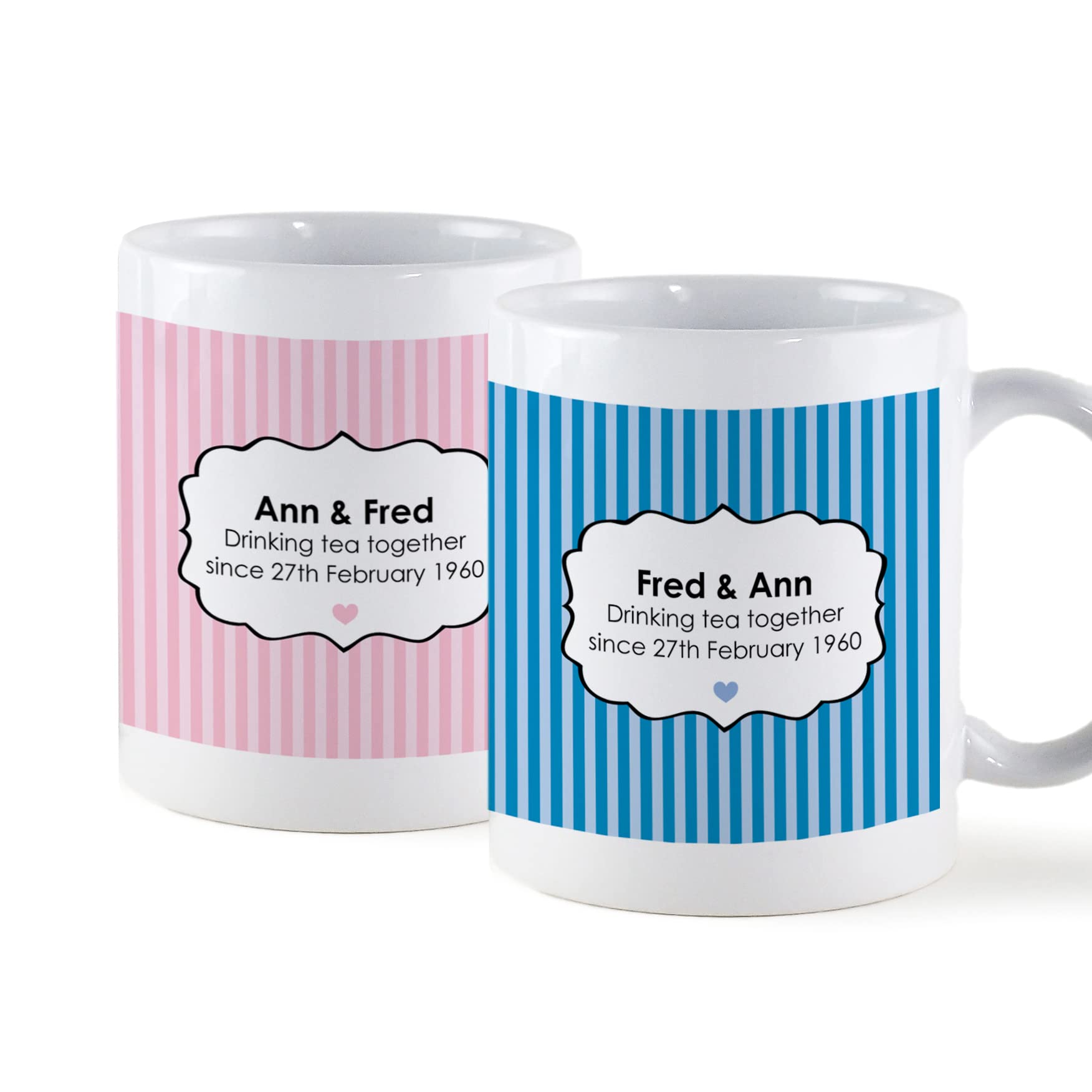The Gift Experience Blue Personalised Pair Of Mugs - Drinking Tea Together Since. Custom Design Ceramic Matching Mugs, 9Cm Tall, Romantic Gifts For Couple On Any Occasion