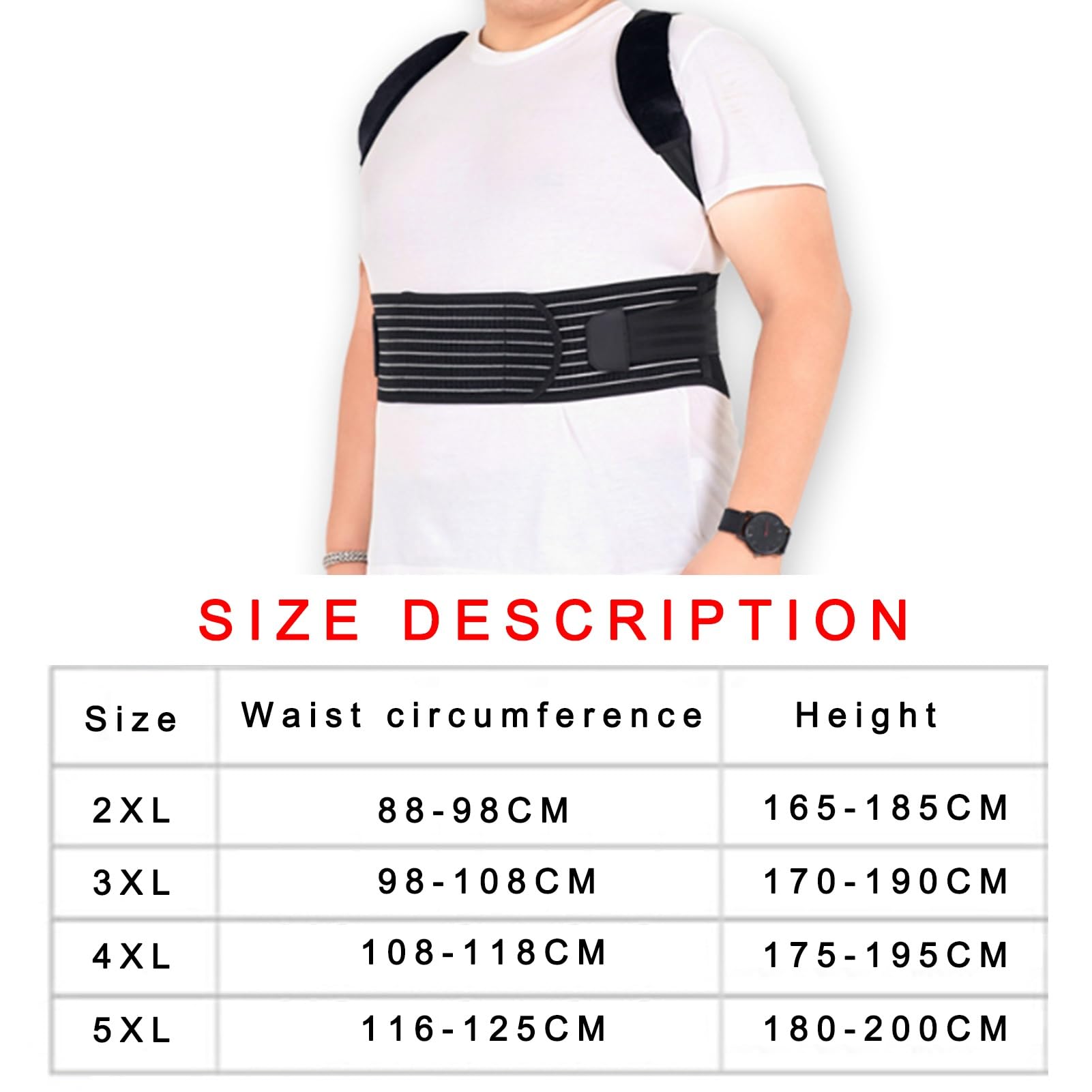 Orteza Pleców Plus Size, Dla Górnej I Dolnej Części Pleców Ulga W Bólu Regulowana Prostownica Garbus Mężczyźni Kobiety Korektor Postawy(3XL)