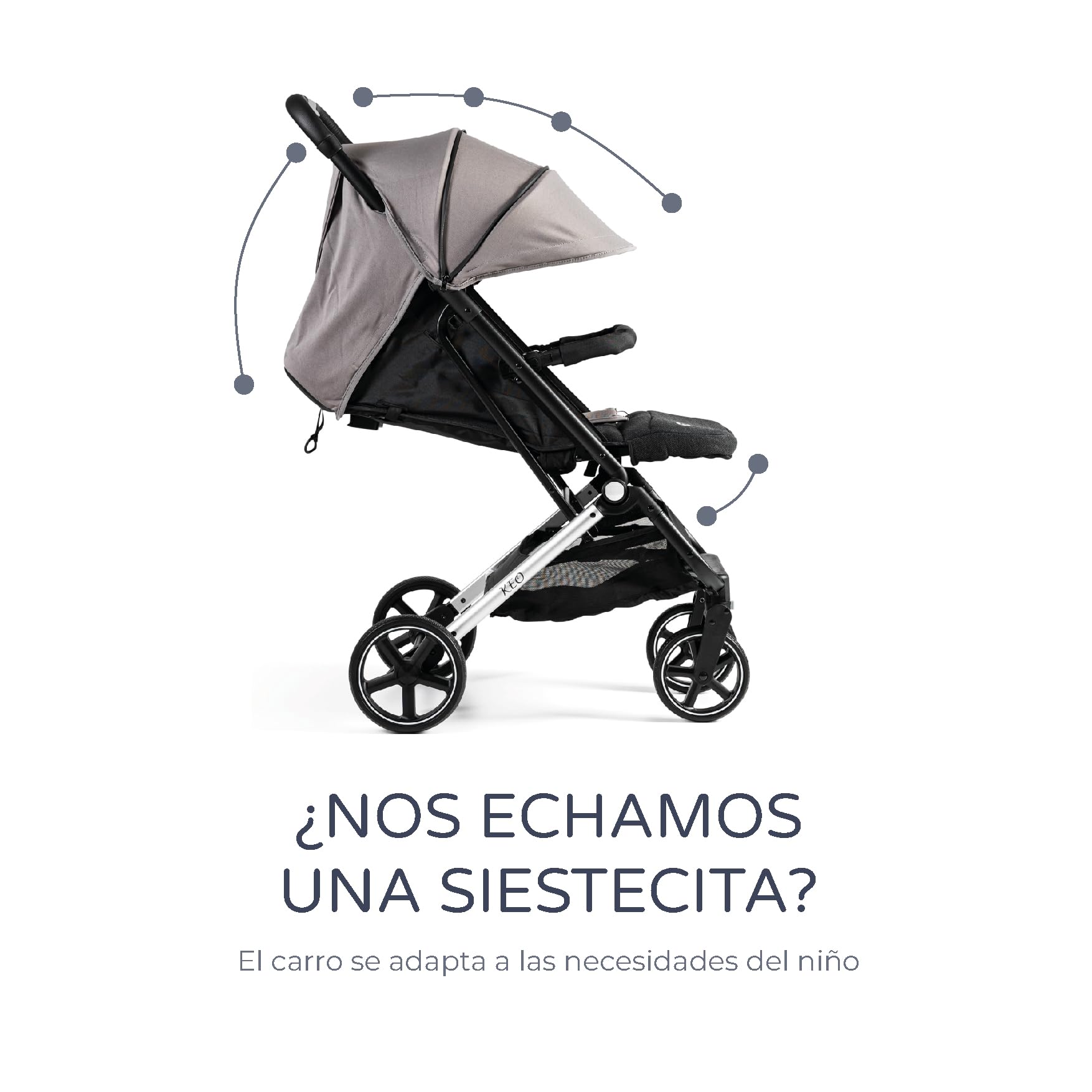 MS BabyWorld – Keo – Silla de paseo ligera hasta 22 kg | Capota extensible | Plegado tipo libro | Ultraligera y compacta | Ruedas grandes (Gris - Negro)