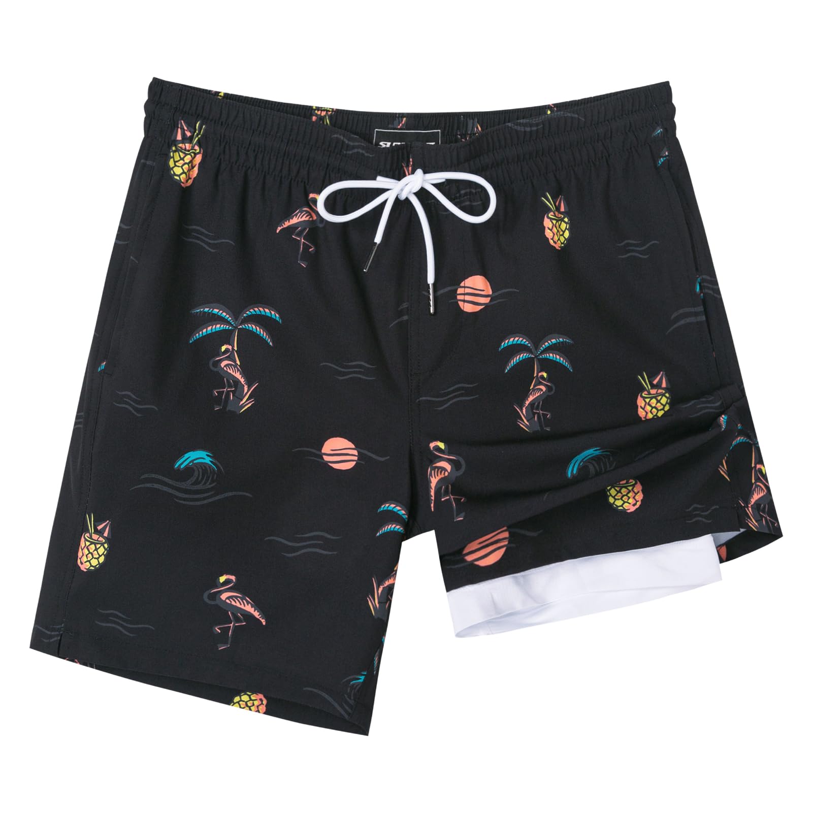 SURF CUZ Mens Swim Trunks with Compression Liner Swim Shorts 7" Swimming Trunks Stretch 7 Inch Swim Suits Quick Dry