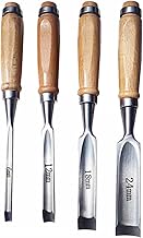 Set of 4 Wood Chisels Round Curved with Half Round Edge CR-V Steel 8mm 12mm 18mm 24mm for DIY Crafts (Inner Edge)