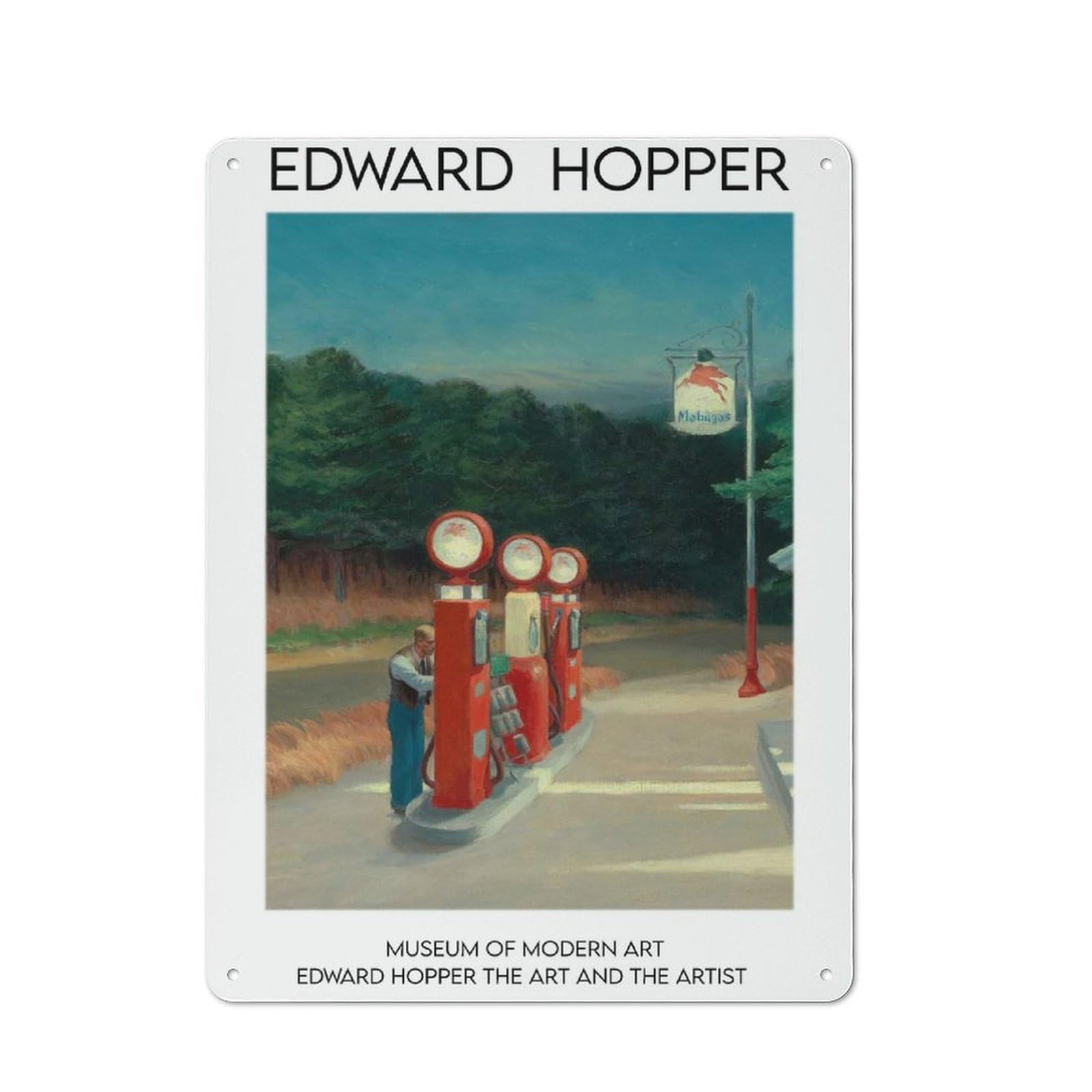 Junmoney Edward Hopper Gas 1940 Vintage Metal Plaque 40X30cm For Home Office Or Studio, Seasonal Metal Wall Decor For Winter Interiors
