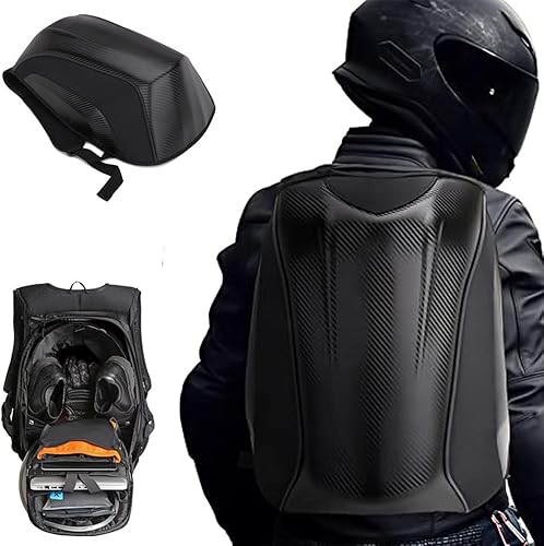 Mochila de motocicleta impermeable para hombre mochila de carcasa dura mochila de fibra de carbono casco de motocicleta impermeable bolsa grande
